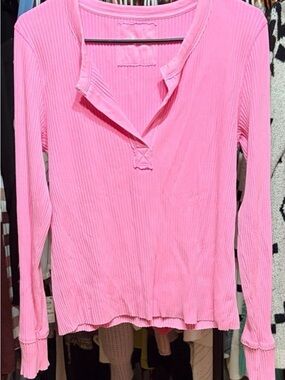 💖 Aerie Pink Ribbed Long Sleeve Henley Top | Size XL | EUC✨